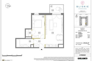 Rzut - Mieszkanie na sprzedaż 2 pokoje o powierzchni 47,41 m² - numer 135 w Bliskie Piaseczno 2