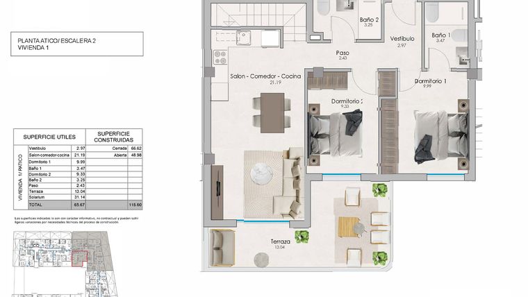 Rzut - Mieszkanie na sprzedaż 2 pokoje o powierzchni 115,6 m² - numer 4-1 w Apartamenty w Santa Pola - 92373724