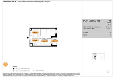 Rzut - Mieszkanie na sprzedaż 1 pokój o powierzchni 27,91 m² - numer 78 w Zenit V