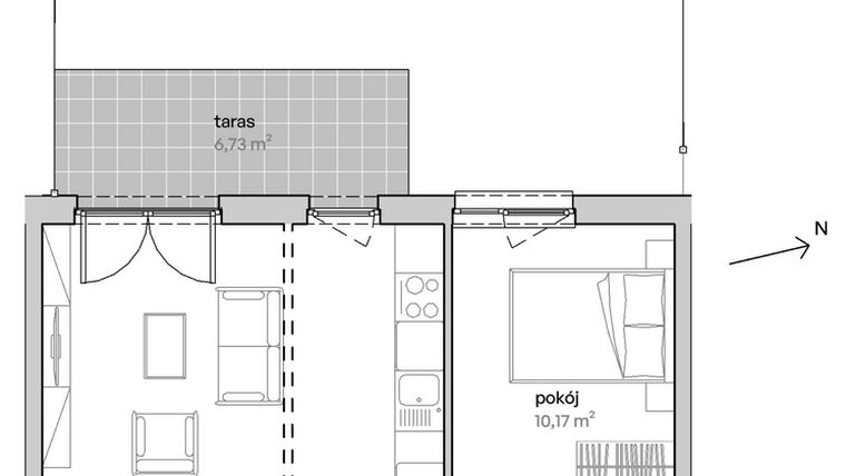 Rzut - Mieszkanie na sprzedaż 2 pokoje o powierzchni 44,92 m² - numer A.00.002 w Unii Lubelskiej Vita