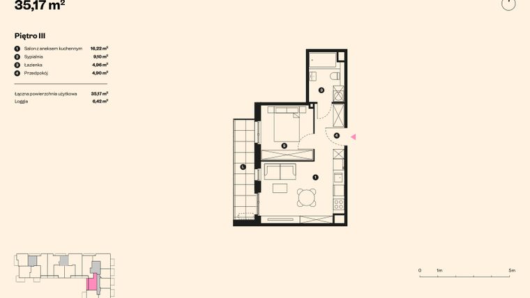 Rzut - Mieszkanie na sprzedaż 2 pokoje o powierzchni 35,17 m² - numer 28 w Sołtysowska