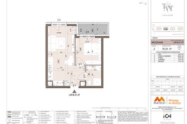 Rzut - Mieszkanie na sprzedaż 2 pokoje o powierzchni 35,24 m² - numer B.01.07 w Takt Lirników