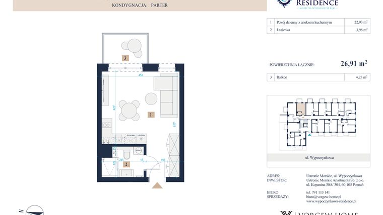 Rzut - Mieszkanie na sprzedaż 1 pokój o powierzchni 26,91 m² - numer 10 w Wypoczynkowa Residence