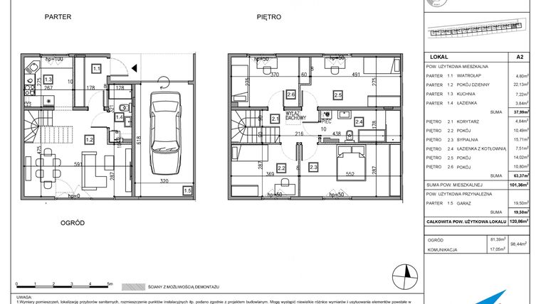 Rzut - Dom na sprzedaż 5 pokoi o powierzchni 120,86 m² - numer A2 w Majewska Domy