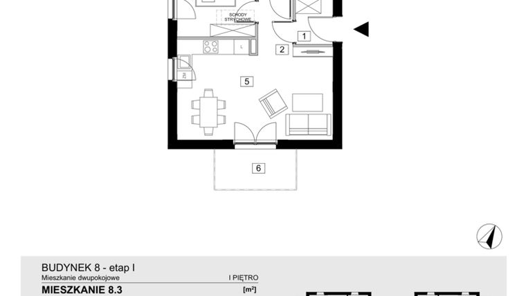Rzut - Mieszkanie na sprzedaż 2 pokoje o powierzchni 43,55 m² - numer 8.3 w Jasieny