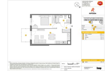 Rzut - Mieszkanie na sprzedaż 2 pokoje o powierzchni 41,08 m² - numer A.72 w Osiedle Rapsodia