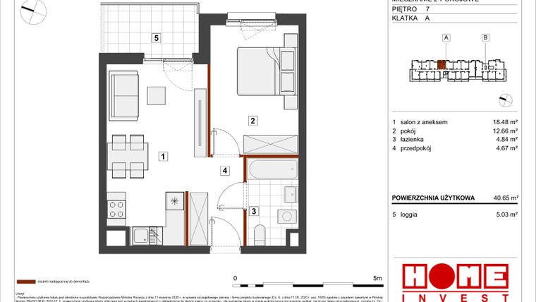 Rzut - Mieszkanie na sprzedaż 2 pokoje o powierzchni 40,65 m² - numer A-A103 w Warszawski Świt etap VII