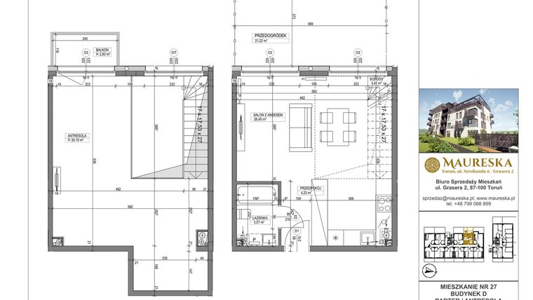 Rzut - Mieszkanie na sprzedaż 1 pokój o powierzchni 67,86 m² - numer D.27 w Osiedle Maureska etap 2
