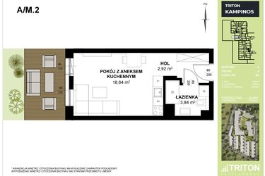 Rzut - Mieszkanie na sprzedaż 1 pokój o powierzchni 25,4 m² - numer A_M2 w Triton Kampinos III