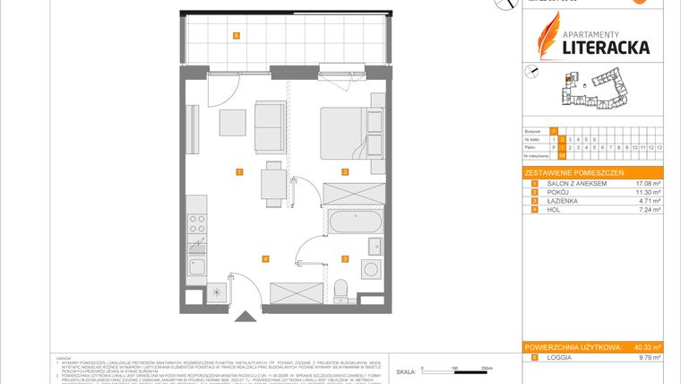 Rzut - Mieszkanie na sprzedaż 2 pokoje o powierzchni 40,33 m² - numer F.68 w Apartamenty Literacka etap 2.3