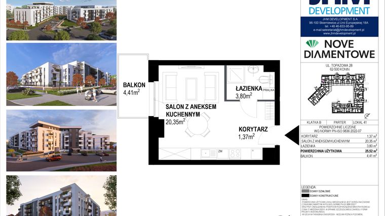 Rzut - Mieszkanie na sprzedaż 1 pokój o powierzchni 25,52 m² - numer 41 w Nove Diamentowe