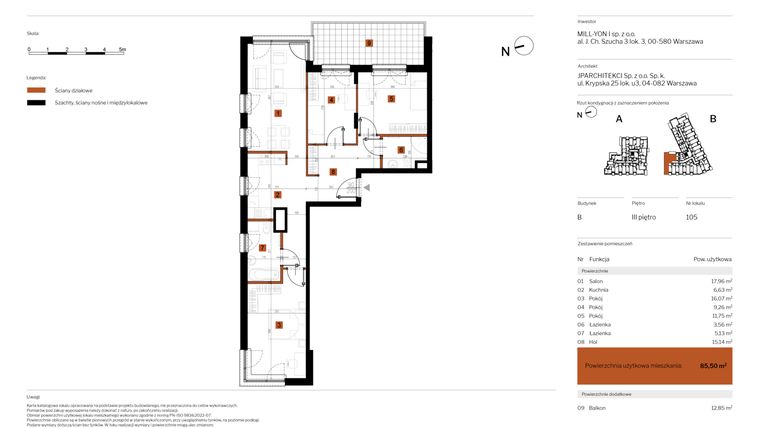 Rzut - Mieszkanie na sprzedaż 4 pokoje o powierzchni 85,5 m² - numer 105 w MY Głębocka