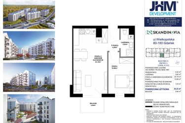 Rzut - Mieszkanie na sprzedaż 2 pokoje o powierzchni 43,33 m² - numer A.3.43 w Skandinavia
