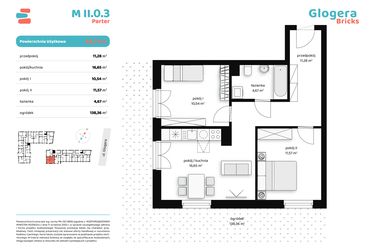 Rzut - Mieszkanie na sprzedaż 3 pokoje o powierzchni 54,71 m² - numer M II.0.3 w Glogera Bricks