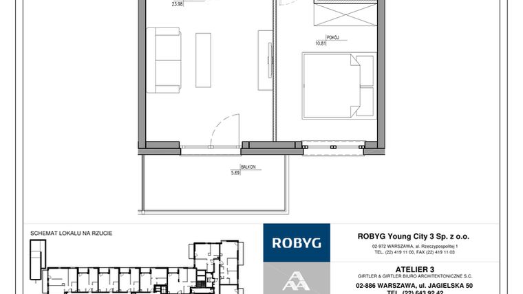 Rzut - Mieszkanie na sprzedaż 2 pokoje o powierzchni 40,94 m² - numer MC/H/A/1/8 w Modern City etap H