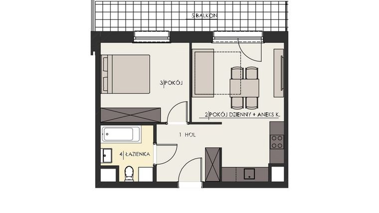 Rzut - Mieszkanie na sprzedaż 2 pokoje o powierzchni 41,79 m² - numer 72 w Osiedle Platinum III