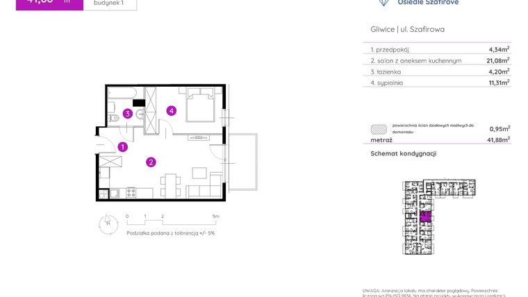 Rzut - Mieszkanie na sprzedaż 2 pokoje o powierzchni 41,88 m² - numer 1.A.2.03 w Murapol Osiedle Szafirove II