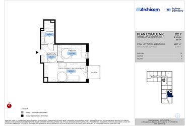 Rzut - Mieszkanie na sprzedaż 2 pokoje o powierzchni 44,27 m² - numer D2.7 w Bulwar Północny