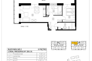 Rzut - Mieszkanie na sprzedaż 3 pokoje o powierzchni 54,55 m² - numer 2B-2.8 w Gardenia Pogodno