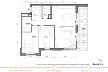 Rzut - Mieszkanie na sprzedaż 3 pokoje o powierzchni 83,03 m² - numer A/2/3 w Kopernika 71