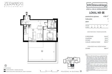 Rzut - Mieszkanie na sprzedaż 2 pokoje o powierzchni 47,89 m² - numer A05 w Wróblewskiego