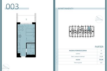 Rzut - Mieszkanie na sprzedaż 1 pokój o powierzchni 26 m² - numer 003 w Linea Mare Mrzeżyno