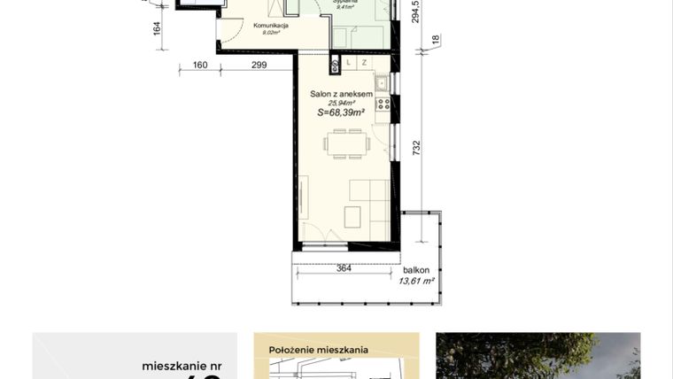 Rzut - Mieszkanie na sprzedaż 3 pokoje o powierzchni 68,39 m² - numer M48 w Łupkowa Park 2