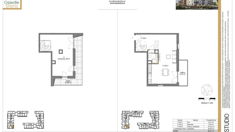 Rzut - Mieszkanie na sprzedaż 2 pokoje o powierzchni 80,81 m² - numer 105 w Osiedle Sfera etap II