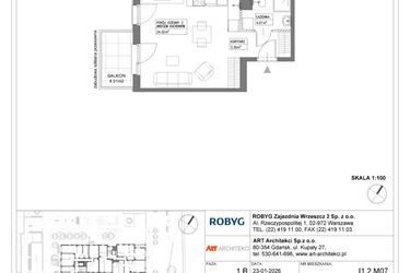 Rzut - Mieszkanie na sprzedaż 1 pokój o powierzchni 31,77 m² - numer I1.2M07 w Nowa Wałowa bud. I1