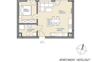 Rzut - Mieszkanie na sprzedaż 2 pokoje o powierzchni 44,53 m² - numer 21 w Apartamenty Zdrój