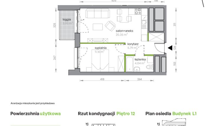 Rzut - Mieszkanie na sprzedaż 2 pokoje o powierzchni 41,34 m² - numer L1/12/115 w Legnicka Vita