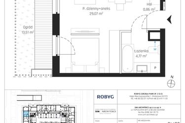 Rzut - Mieszkanie na sprzedaż 1 pokój o powierzchni 34,7 m² - numer J.0M03 w Nadmotławie Apartments etap J