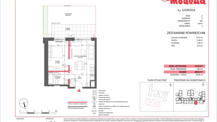 Rzut - Mieszkanie na sprzedaż 2 pokoje o powierzchni 37,5 m² - numer A.056 w Modena II