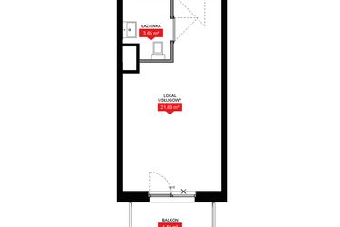 Rzut - Mieszkanie na sprzedaż 1 pokój o powierzchni 25,37 m² - numer A2 166LU w 29L - Apartamenty inwestycyjne
