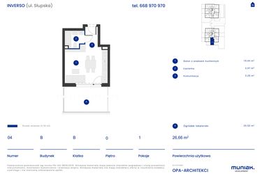 Rzut - Mieszkanie na sprzedaż 1 pokój o powierzchni 26,66 m² - numer B.04 w Osiedle Inverso