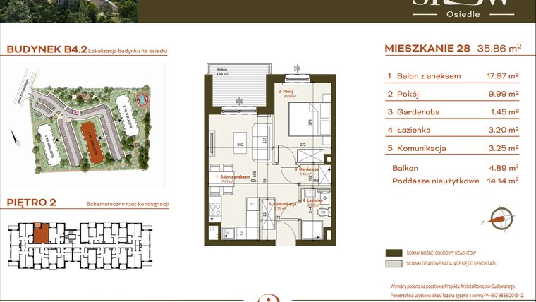 Rzut - Mieszkanie na sprzedaż 2 pokoje o powierzchni 50 m² - numer B4.2.28 w Osiedle SLOW