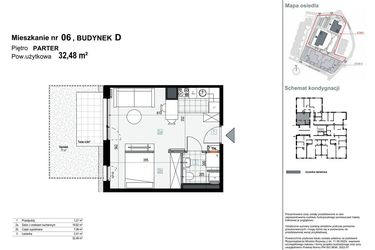 Rzut - Mieszkanie na sprzedaż 1 pokój o powierzchni 32,47 m² - numer D6 w Apartamenty Kopernika
