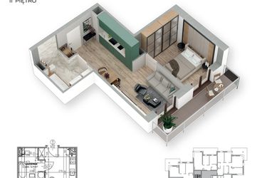 Rzut - Mieszkanie na sprzedaż 2 pokoje o powierzchni 38,28 m² - numer 20 w Villa Park - Etap III