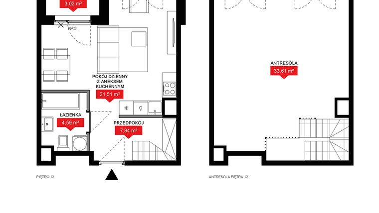 Rzut - Mieszkanie na sprzedaż 1 pokój o powierzchni 67,39 m² - numer A2 369 w 29L