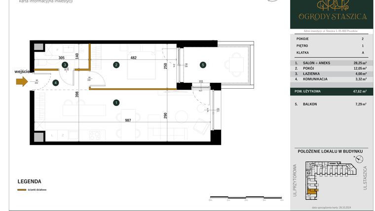 Rzut - Mieszkanie na sprzedaż 2 pokoje o powierzchni 47,62 m² - numer A.11 w Ogrody Staszica