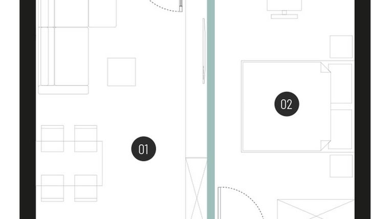 Rzut - Mieszkanie na sprzedaż 2 pokoje o powierzchni 41,77 m² - numer M06 w Atrium House