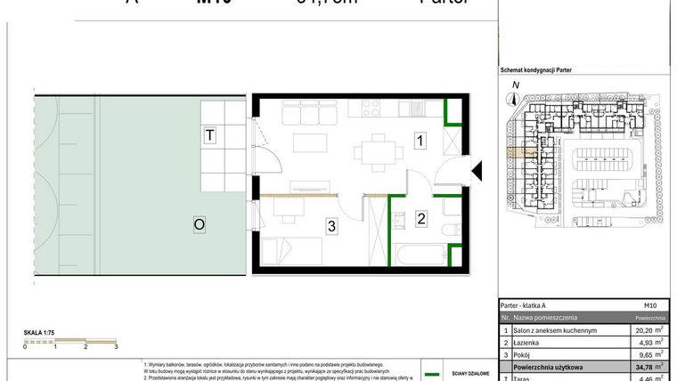 Rzut - Mieszkanie na sprzedaż 2 pokoje o powierzchni 34,78 m² - numer M10 w Zagórskie Tarasy