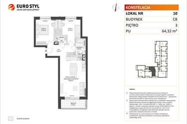 Rzut - Mieszkanie na sprzedaż 3 pokoje o powierzchni 64,41 m² - numer C8.10 w Konstelacja etap IV