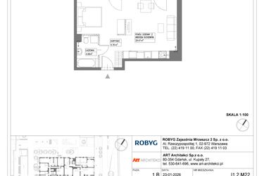 Rzut - Mieszkanie na sprzedaż 1 pokój o powierzchni 38,31 m² - numer I1.2M22 w Nowa Wałowa bud. I1