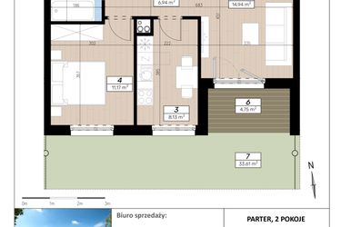 Rzut - Mieszkanie na sprzedaż 2 pokoje o powierzchni 45,44 m² - numer E/0/3 w Limone