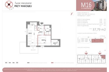 Rzut - Mieszkanie na sprzedaż 2 pokoje o powierzchni 37,79 m² - numer 16 w Przy Makowej
