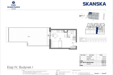 Rzut - Mieszkanie na sprzedaż 1 pokój o powierzchni 30,22 m² - numer I0001 w Park Skandynawia V