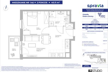 Rzut - Mieszkanie na sprzedaż 2 pokoje o powierzchni 40,11 m² - numer 122/146 w Dobre Strony
