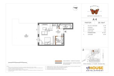 Rzut - Mieszkanie na sprzedaż 1 pokój o powierzchni 38,14 m² - numer A4 w Apartamenty Rusałki