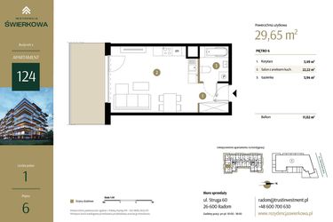 Rzut - Mieszkanie na sprzedaż 1 pokój o powierzchni 29,65 m² - numer M.124 w Rezydencja Świerkowa - etap II
